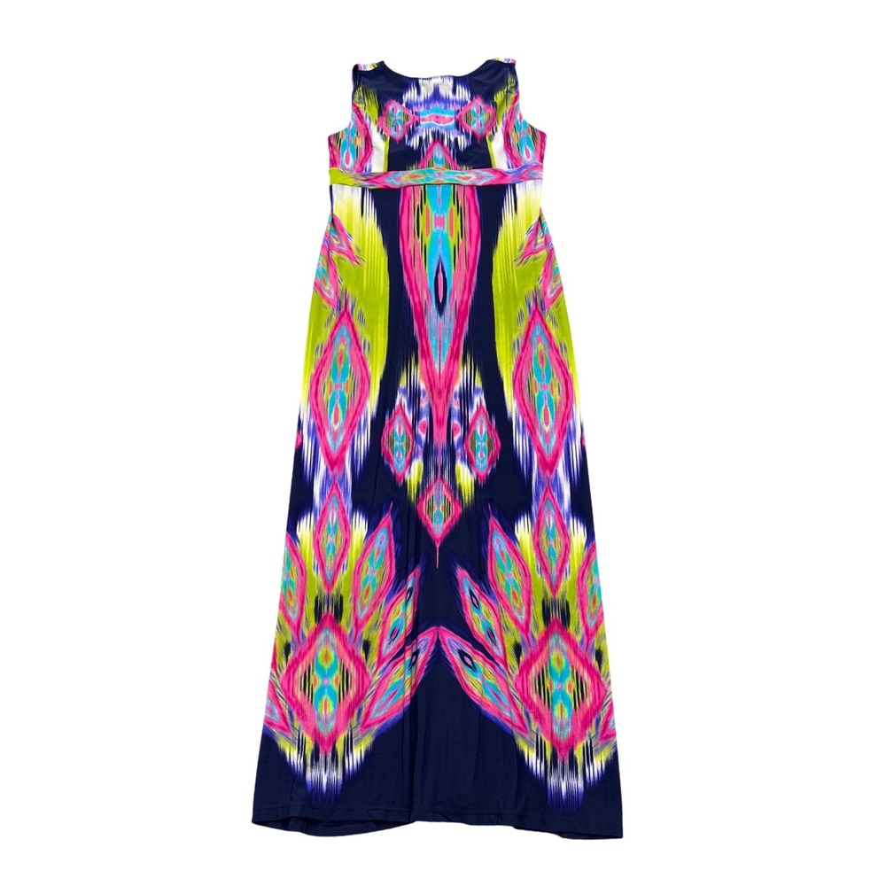 Chico's Maxi Dress Womens 3 Large XL Navy Blue Ikat Abstract Knot Front Summer - Picture 2 of 6